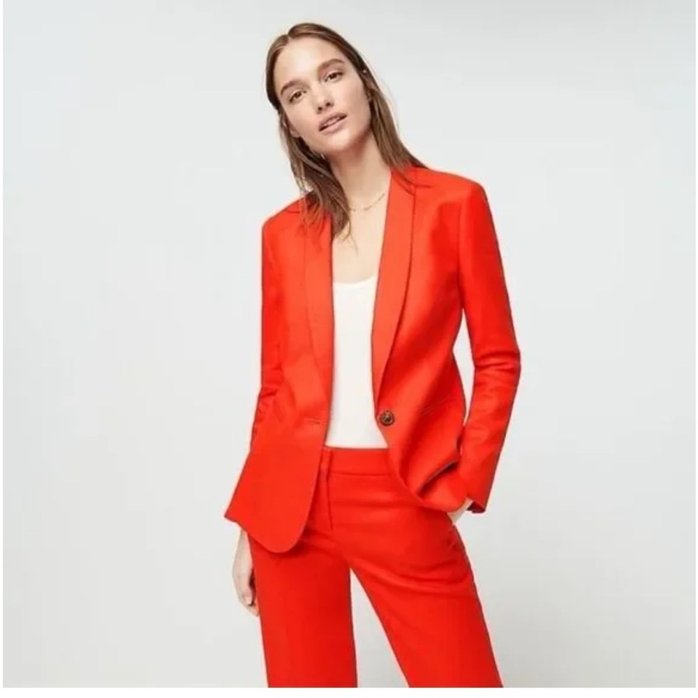 J. Crew Parke Wool Blend Vibrant Red Single-Button Blazer with striped lining 4